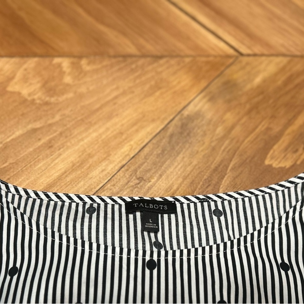 Talbots Black and White Striped Women's Blouse size L - Picture 9 of 12